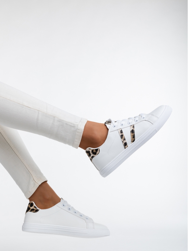 Γυναικεία αθλητικά παπούτσια λευκά με λεοπάρ από οικολογικό δέρμα Virva, 3 - Kalapod.gr