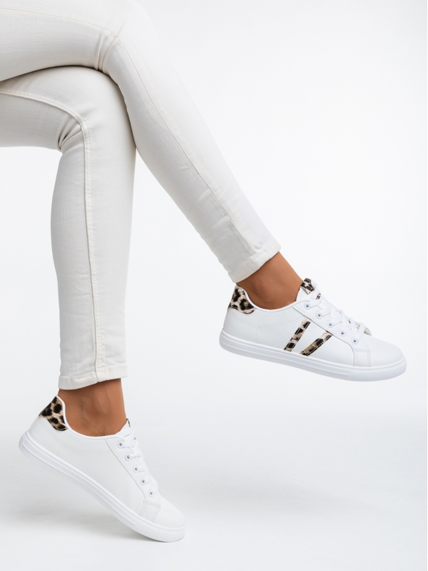 Γυναικεία αθλητικά παπούτσια λευκά με λεοπάρ από οικολογικό δέρμα Virva, 4 - Kalapod.gr