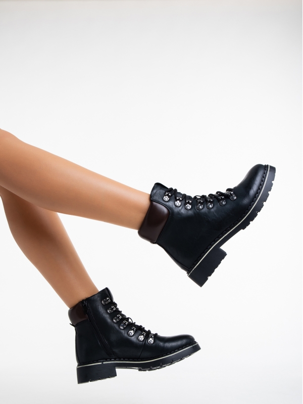 Γυναικεία μπότακια μαύρα από οικολογικό δέρμα  Sybella, 4 - Kalapod.gr