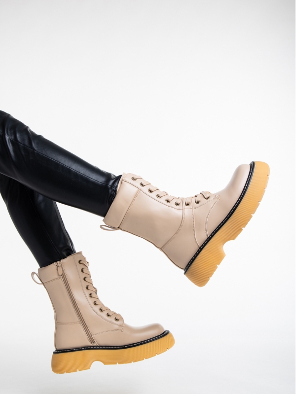 Γυναικείες μπότες   μπεζ από οικολογικό δέρμα Nunzia, 4 - Kalapod.gr