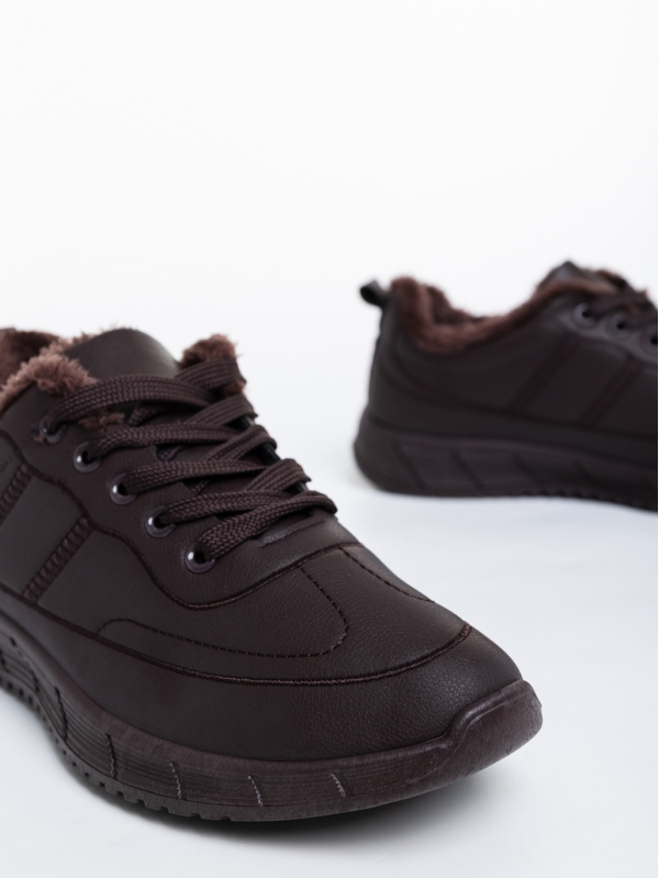 Ανδρικά αθλητικά παπούτσια καφέ από οικολογικό δέρμα Preston, 4 - Kalapod.gr