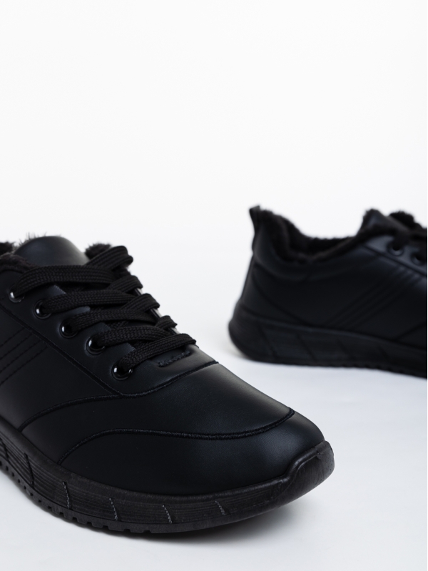 Ανδρικά αθλητικά παπούτσια μαύρα από οικολογικό δέρμα Jorah, 4 - Kalapod.gr