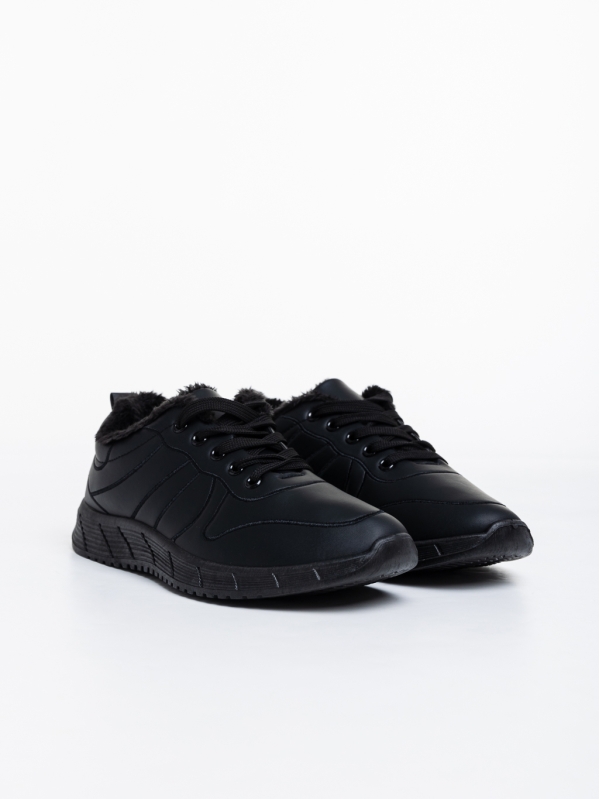 Ανδρικά αθλητικά παπούτσια μαύρα από οικολογικό δέρμα Grover - Kalapod.gr