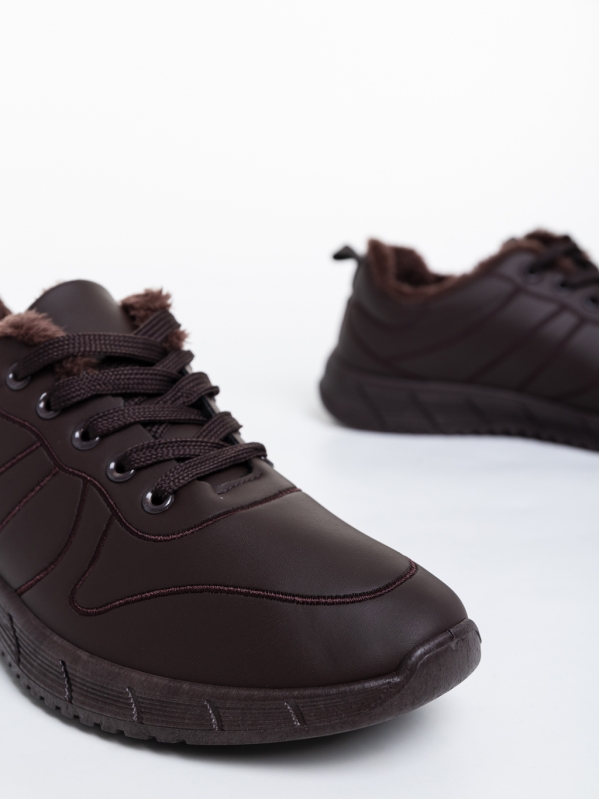 Ανδρικά αθλητικά παπούτσια καφέ από οικολογικό δέρμα Grover, 4 - Kalapod.gr