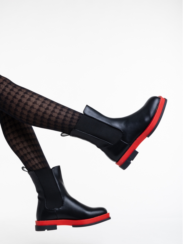 Γυναικείες μπότες μαύρα με κόκκινο από οικολογικό δέρμα Omolara, 4 - Kalapod.gr
