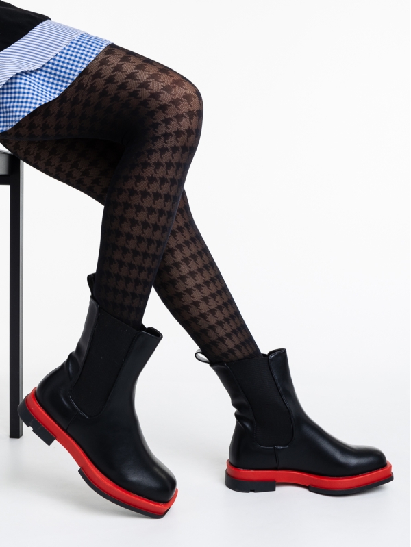 Γυναικείες μπότες μαύρα με κόκκινο από οικολογικό δέρμα Omolara, 2 - Kalapod.gr