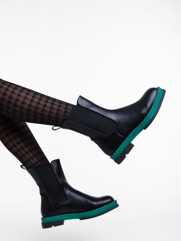 Γυναικείες μπότες μαύρα με πράσινο από οικολογικό δέρμα Omolara, 4 - Kalapod.gr