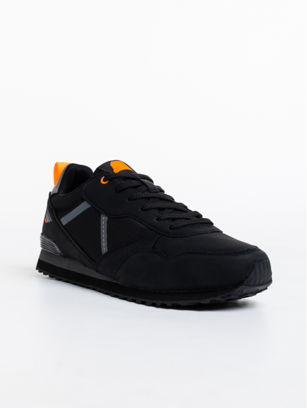 Ανδρικά αθλητικά παπούτσια μαύρα από οικολογικό δέρμα και ύφασμα Camillo, 2 - Kalapod.gr