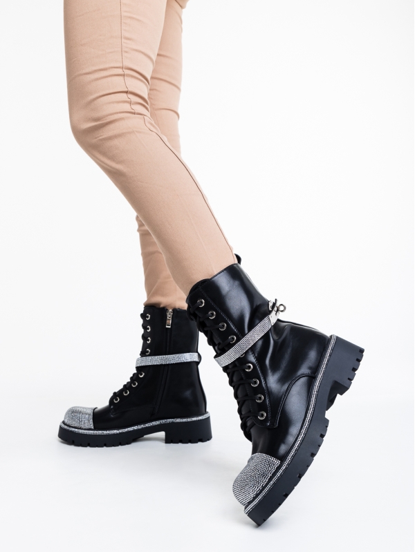 Γυναικεία μπότακια μαύρα από οικολογικό δέρμα   Inesa, 2 - Kalapod.gr