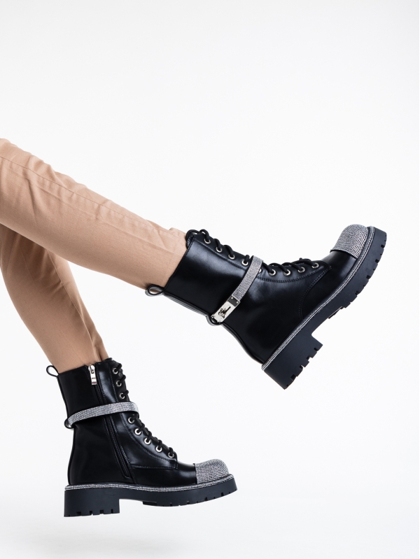 Γυναικεία μπότακια μαύρα από οικολογικό δέρμα   Inesa, 4 - Kalapod.gr
