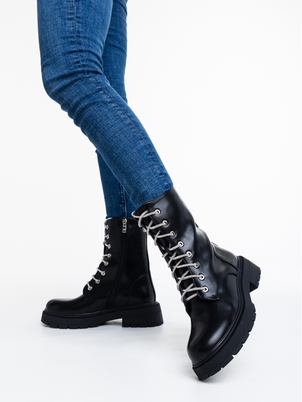 Γυναικεία μπότακια μαύρα από οικολογικό δέρμα   Lalitha, 2 - Kalapod.gr