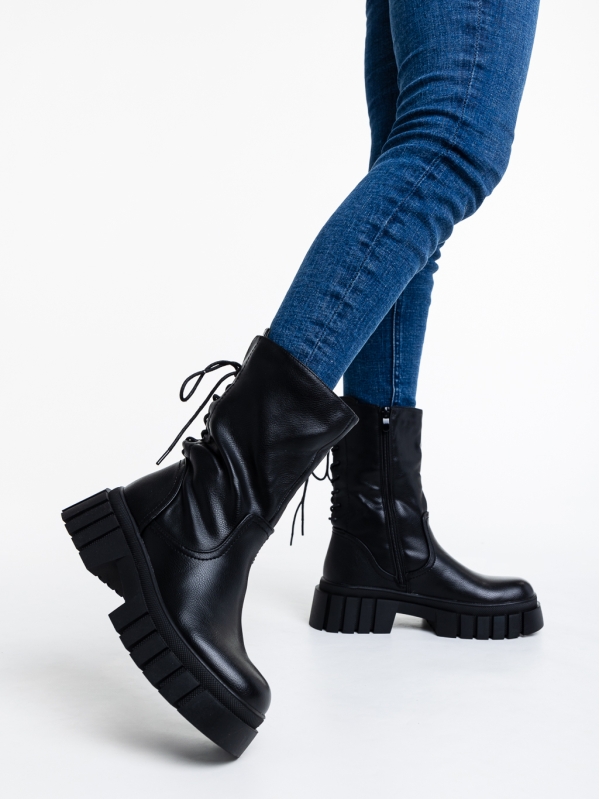 Γυναικείες μπότες μαύρα από οικολογικό δέρμα   Kanchana, 2 - Kalapod.gr