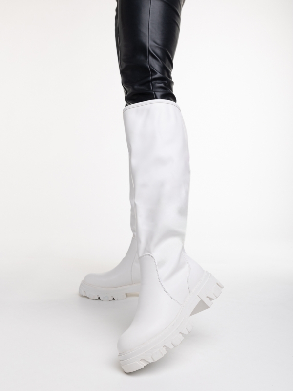 Γυναικείες μπότες λευκά από οικολογικό δέρμα  Mukta, 2 - Kalapod.gr