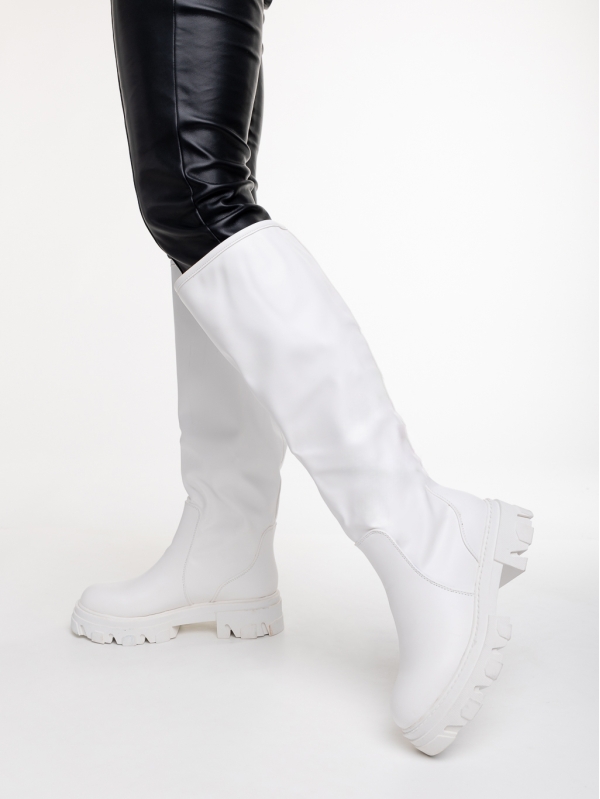 Γυναικείες μπότες λευκά από οικολογικό δέρμα  Mukta, 3 - Kalapod.gr