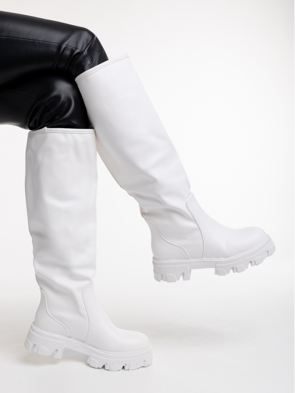 Γυναικείες μπότες λευκά από οικολογικό δέρμα  Mukta, 4 - Kalapod.gr