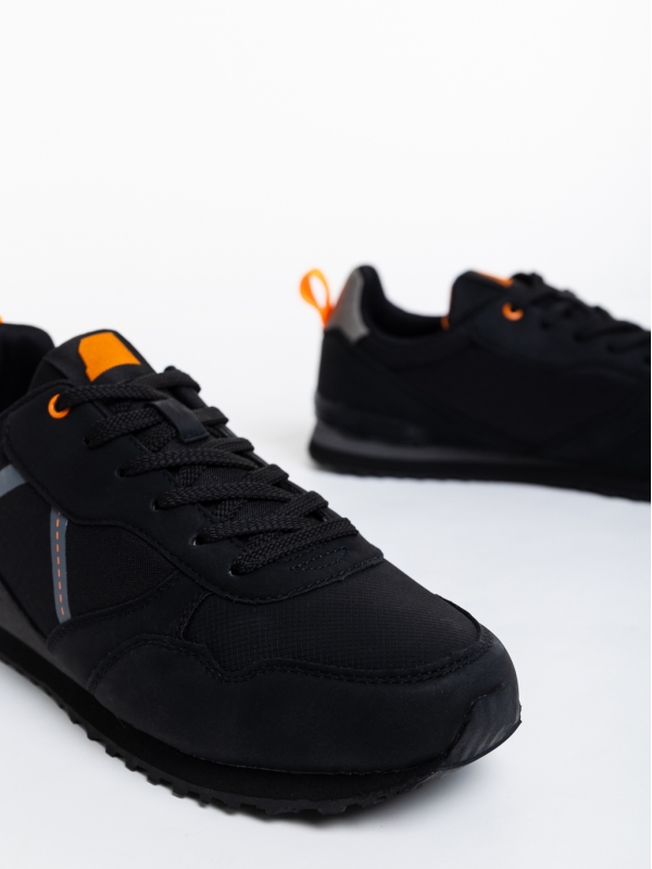 Ανδρικά αθλητικά παπούτσια μαύρα από οικολογικό δέρμα και ύφασμα Camillo, 4 - Kalapod.gr