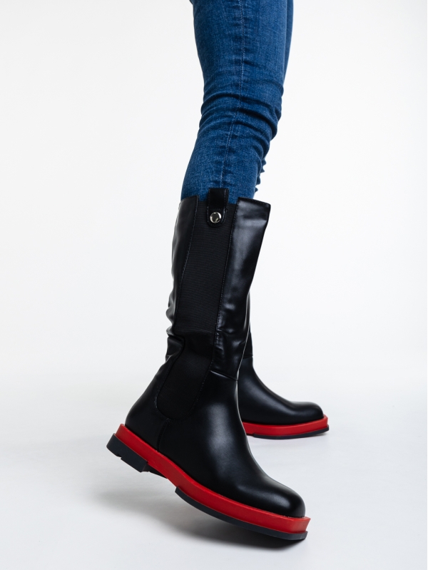 Γυναικείες μπότες μαύρα με κόκκινο από οικολογικό δέρμα Nerita, 2 - Kalapod.gr
