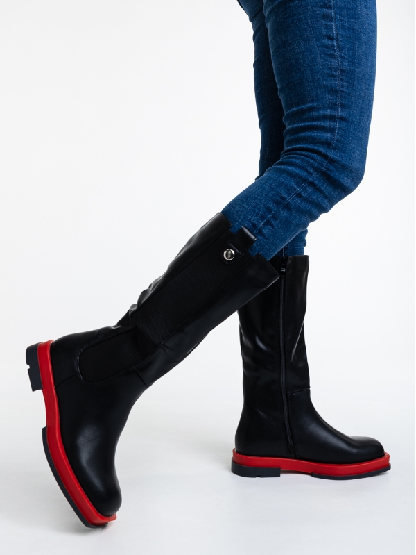 Γυναικείες μπότες μαύρα με κόκκινο από οικολογικό δέρμα Nerita - Kalapod.gr