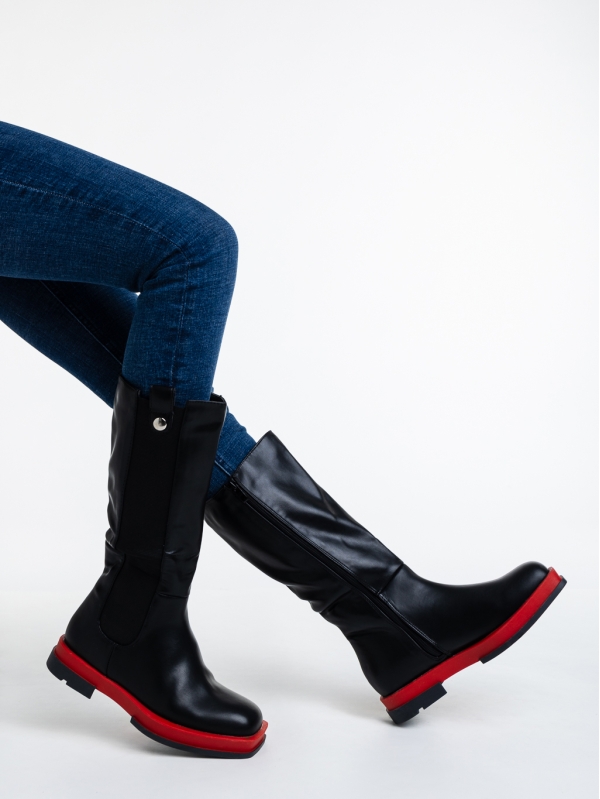 Γυναικείες μπότες μαύρα με κόκκινο από οικολογικό δέρμα Nerita, 4 - Kalapod.gr