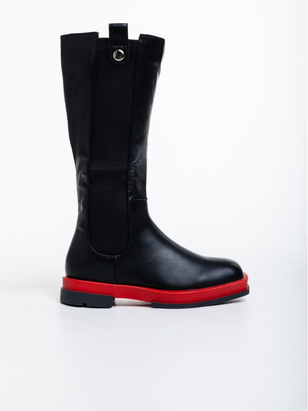 Γυναικείες μπότες μαύρα με κόκκινο από οικολογικό δέρμα Nerita, 5 - Kalapod.gr