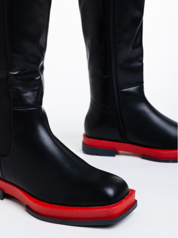 Γυναικείες μπότες μαύρα με κόκκινο από οικολογικό δέρμα Nerita, 6 - Kalapod.gr
