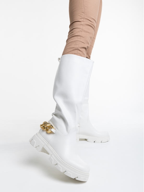 Γυναικείες μπότες λευκά από οικολογικό δέρμα Tisha, 2 - Kalapod.gr