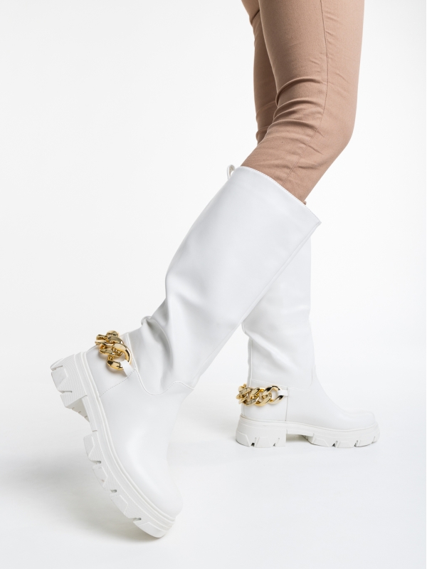 Γυναικείες μπότες λευκά από οικολογικό δέρμα Tisha, 3 - Kalapod.gr