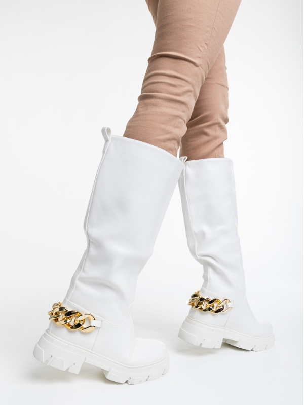 Γυναικείες μπότες λευκά από οικολογικό δέρμα Tisha, 4 - Kalapod.gr