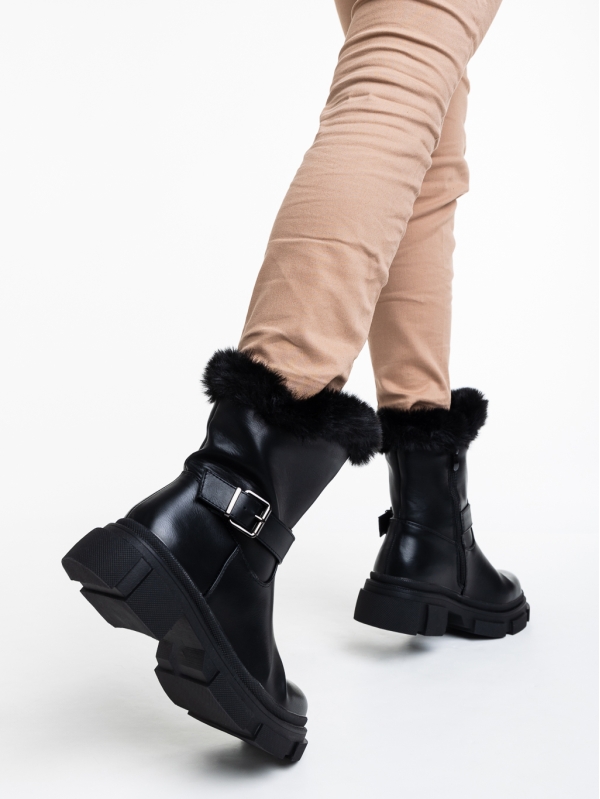 Γυναικείες μπότες μαύρα από οικολογικό δέρμα Sherilyn, 3 - Kalapod.gr