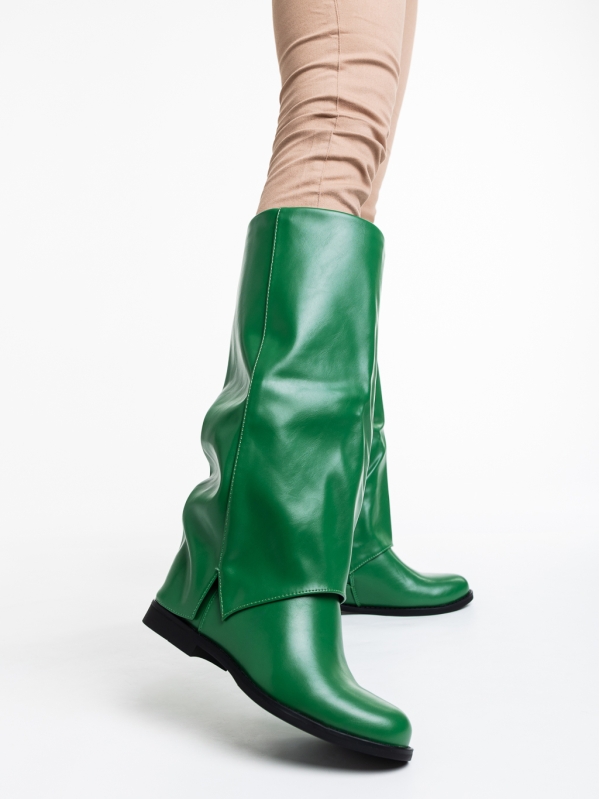 Γυναικείες μπότες πράσινα από οικολογικό δέρμα Daire, 2 - Kalapod.gr
