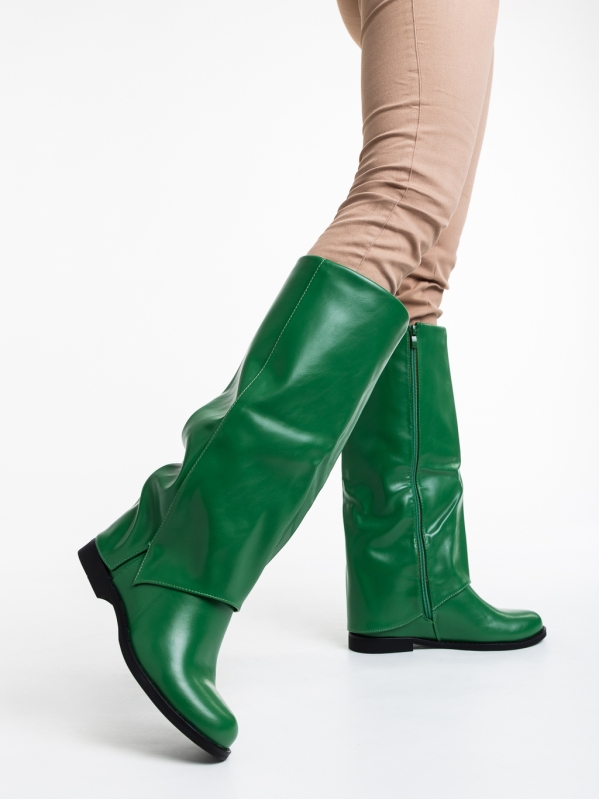 Γυναικείες μπότες πράσινα από οικολογικό δέρμα Daire, 3 - Kalapod.gr