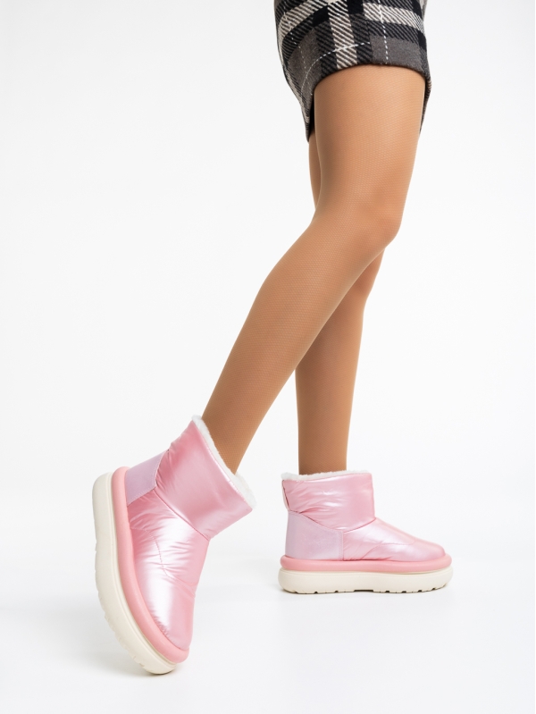 Γυναικείες μπότες ροζ από οικολογικό δέρμα και ύφασμα Leola, 3 - Kalapod.gr