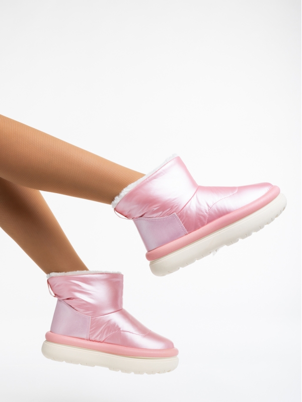 Γυναικείες μπότες ροζ από οικολογικό δέρμα και ύφασμα Leola, 4 - Kalapod.gr
