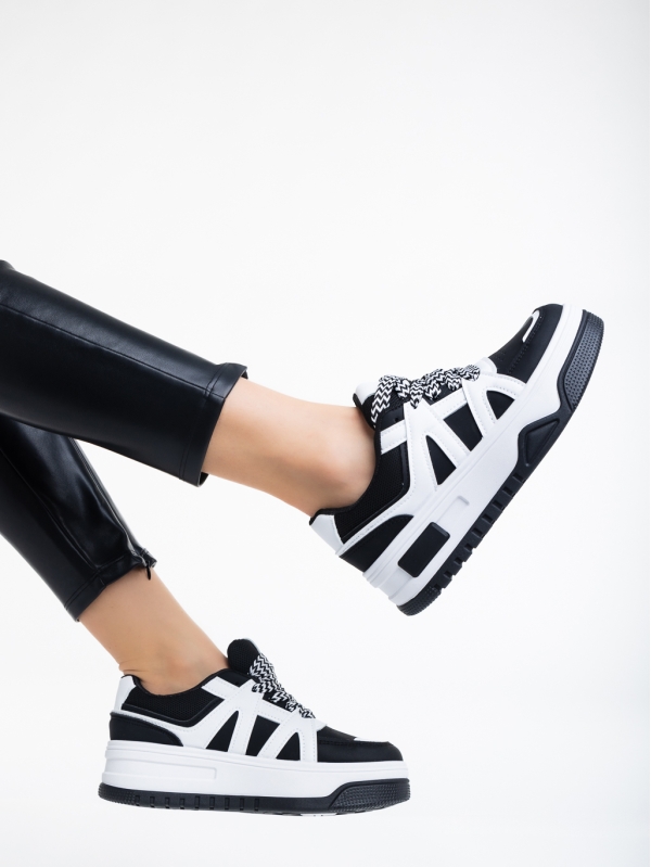 Γυναικεία αθλητικά παπούτσια μαύρα με λευκό από οικολογικό δέρμα Daelen, 3 - Kalapod.gr