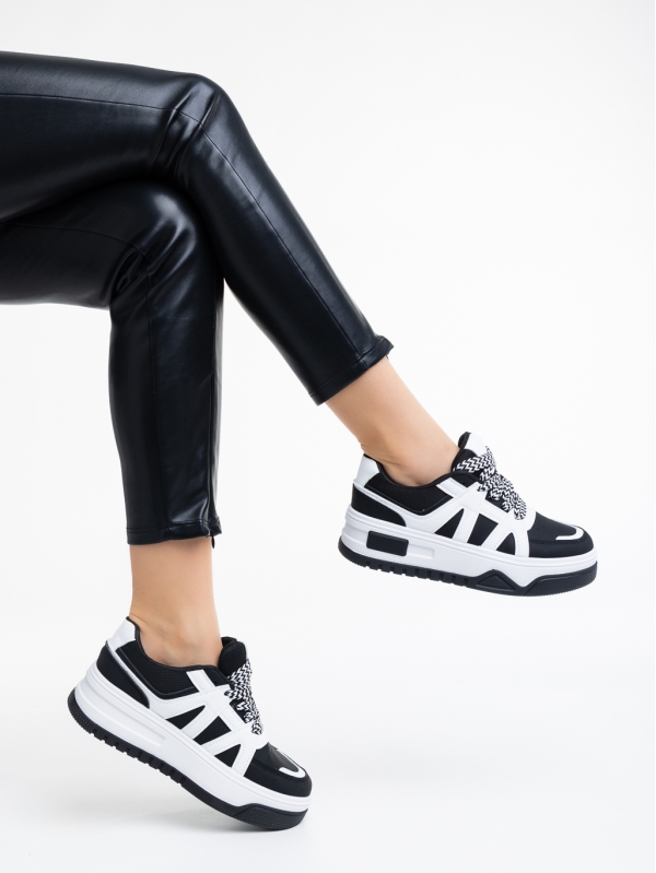 Γυναικεία αθλητικά παπούτσια μαύρα με λευκό από οικολογικό δέρμα Daelen, 4 - Kalapod.gr