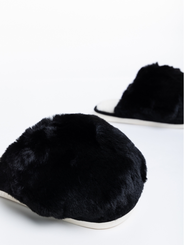 Γυναικείες παντόφλες μαύρα από συνθετική γούνα Donisha, 6 - Kalapod.gr