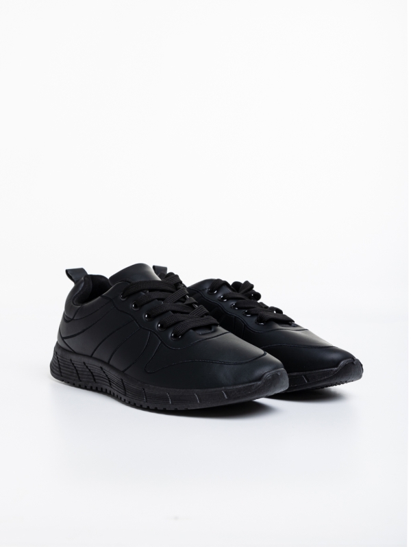 Ανδρικά αθλητικά παπούτσια μαύρα από οικολογικό δέρμα Kemit, 3 - Kalapod.gr