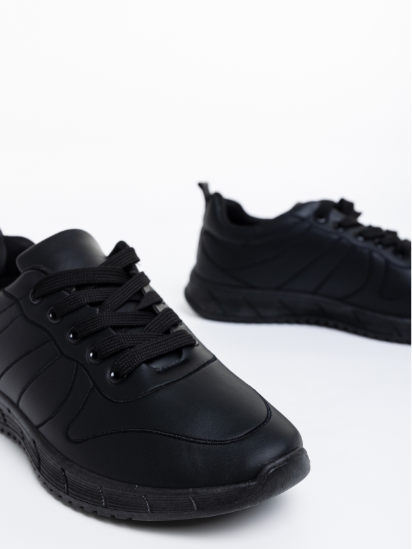 Ανδρικά αθλητικά παπούτσια μαύρα από οικολογικό δέρμα Kemit, 4 - Kalapod.gr