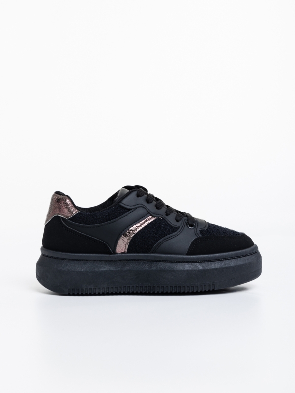 Γυναικεία αθλητικά παπούτσια μαύρα από οικολογικό δέρμα και ύφασμα Geena, 5 - Kalapod.gr