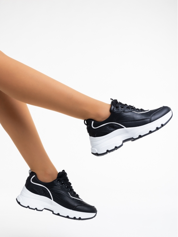 Γυναικεία αθλητικά παπούτσια μαύρα από οικολογικό δέρμα Madra, 4 - Kalapod.gr