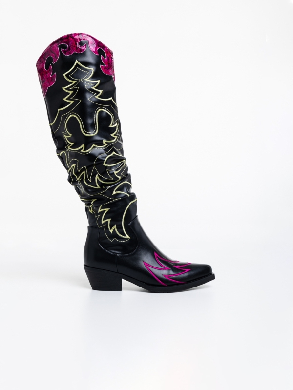 Γυναικείες μπότες μαύρα με φούξια από οικολογικό δέρμα Keoni, 5 - Kalapod.gr
