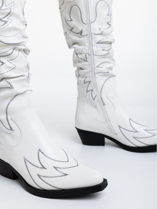 Γυναικείες μπότες λευκά από οικολογικό δέρμα Keoni, 6 - Kalapod.gr