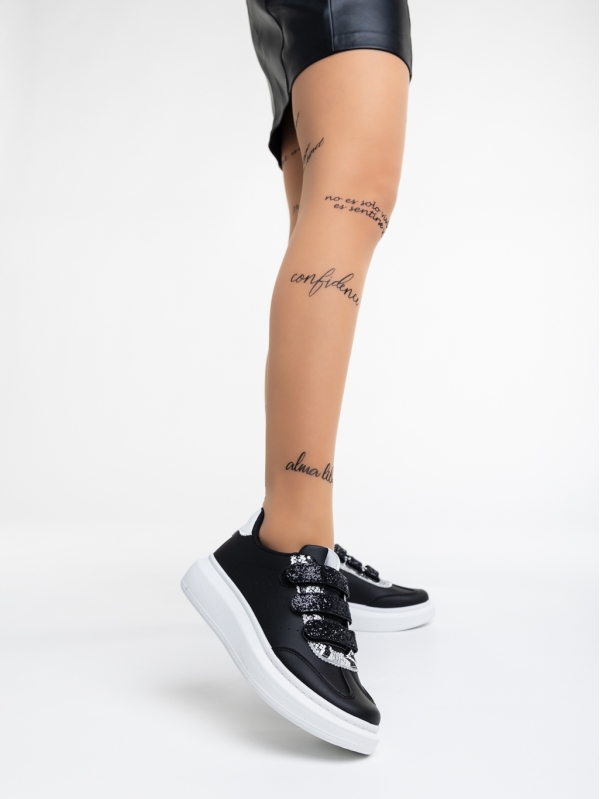 Γυναικεία αθλητικά παπούτσια μαύρα από οικολογικό δέρμα Tikva, 2 - Kalapod.gr