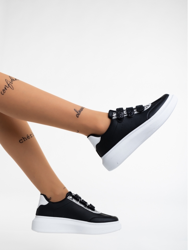 Γυναικεία αθλητικά παπούτσια μαύρα από οικολογικό δέρμα Tikva, 4 - Kalapod.gr
