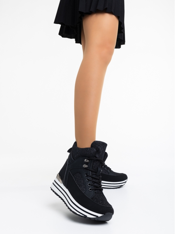 Γυναικεία αθλητικά παπούτσια μαύρα από οικολογικό δέρμα Shantae, 2 - Kalapod.gr