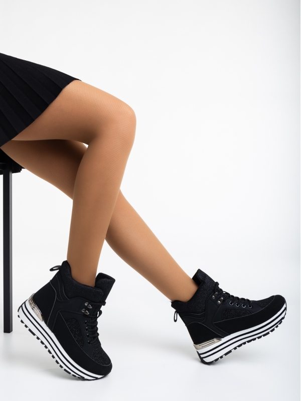 Γυναικεία αθλητικά παπούτσια μαύρα από οικολογικό δέρμα Shantae, 4 - Kalapod.gr