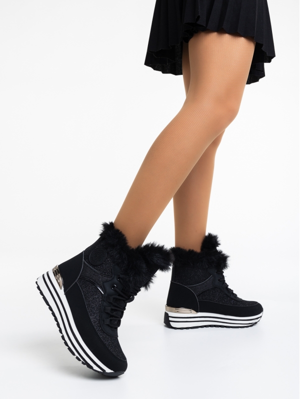 Γυναικεία αθλητικά παπούτσια μαύρα από οικολογικό δέρμα Alethea, 3 - Kalapod.gr