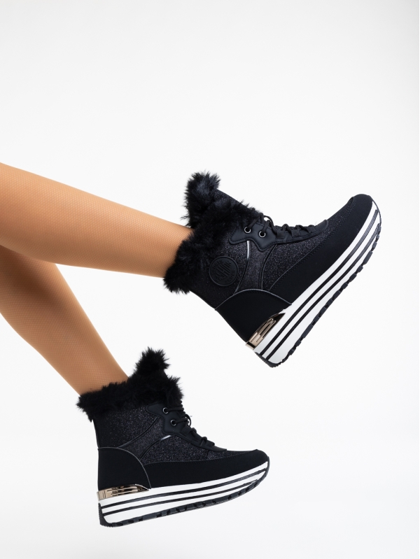 Γυναικεία αθλητικά παπούτσια μαύρα από οικολογικό δέρμα Alethea, 4 - Kalapod.gr