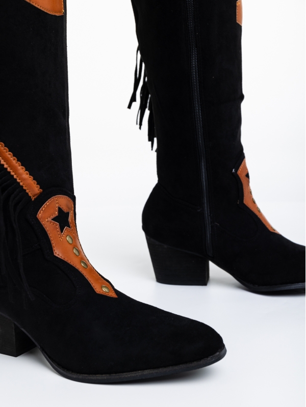 Γυναικείες μπότες μαύρα από ύφασμα Kally, 6 - Kalapod.gr