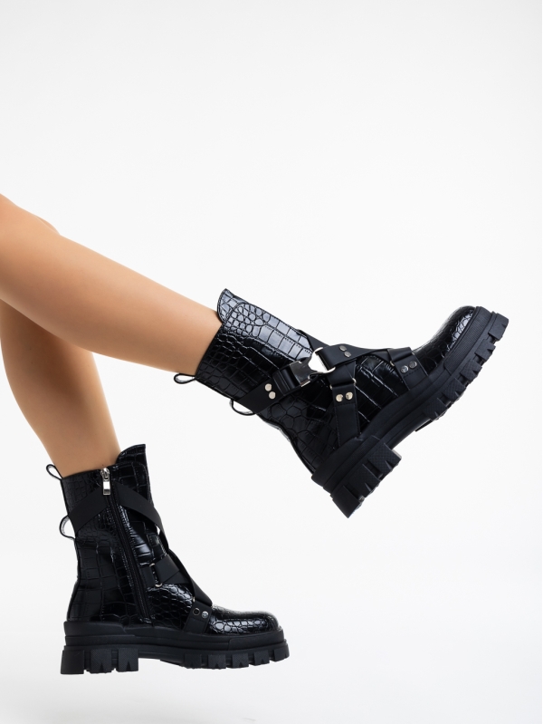 Γυναικεία μπότακια μαύρα από οικολογικό δέρμα λουστρίνι Lanikai, 6 - Kalapod.gr